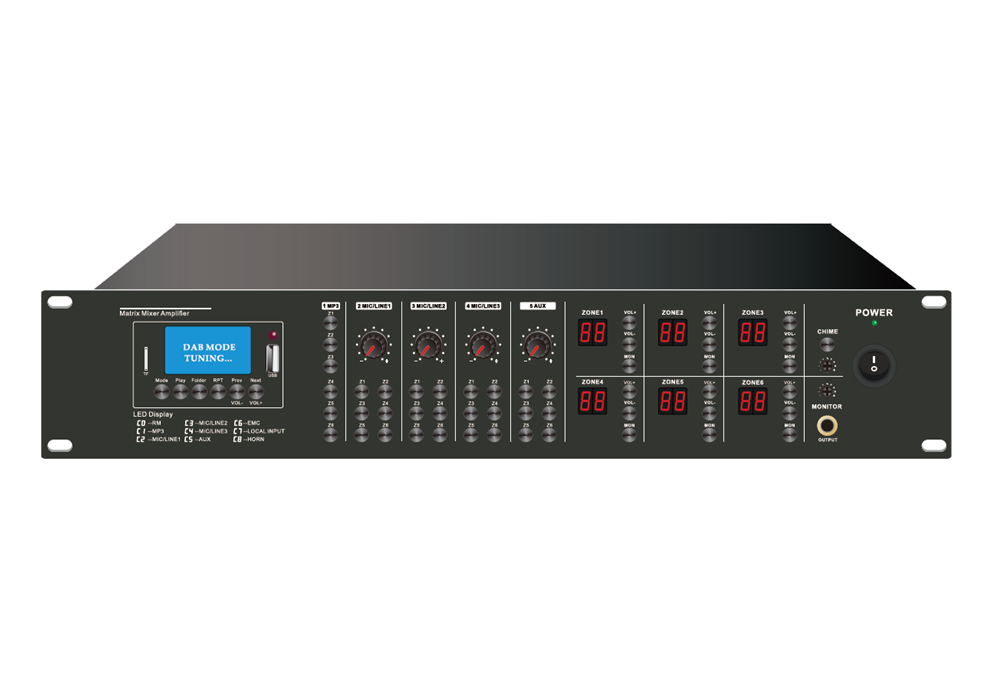 PA 6×6 Matrix Mixer Amplifier +USB/SD/FM/Bluetooth - 1