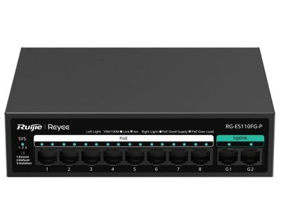 8 Port 100Mbps PoE, 2 Port GB Uplink Port Yönetilmez PoE Switch - 1